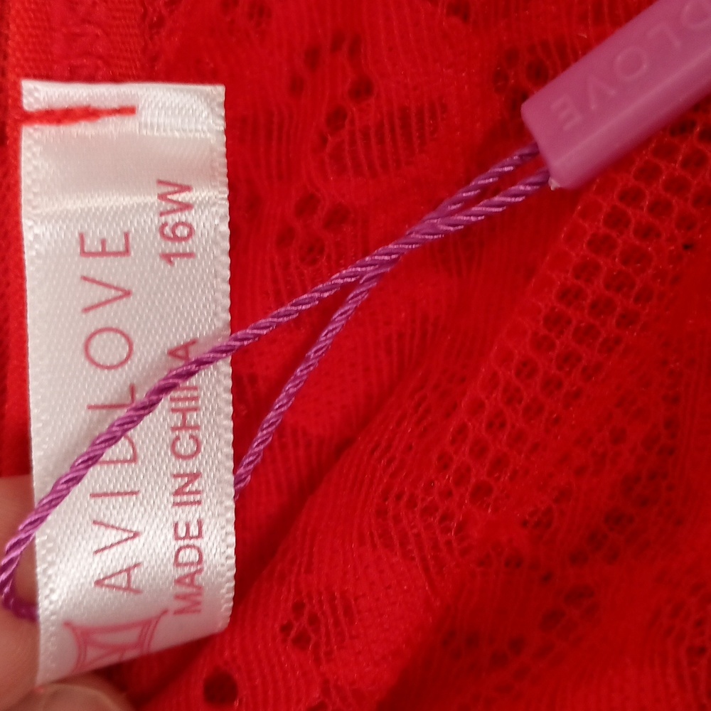 2pc Womens Plus Size Lace Babydoll Lingerie Strappy Chemise Nightie- Red - Picture 6 of 9